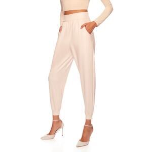 0130 Susana Monaco Faux Leather Jogger Pants Blanched Almond Small